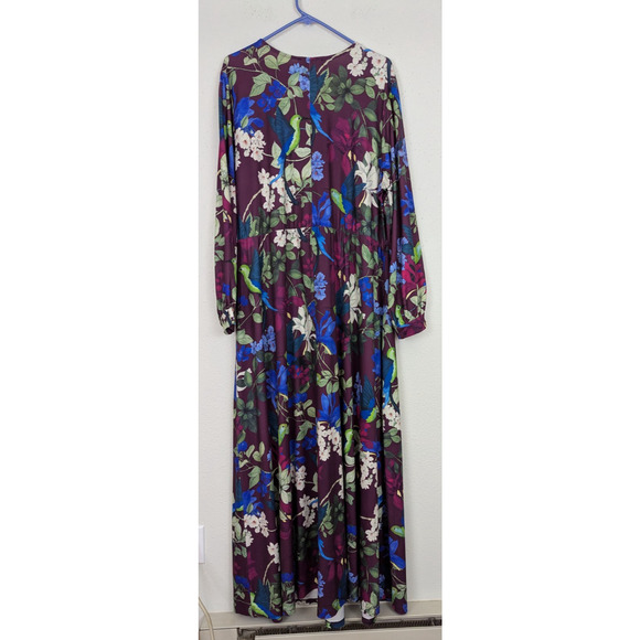 Eloquii sz 20 Faux Wrap Maxi length Dress bird floral print slinky ls 3133 - Picture 4 of 6